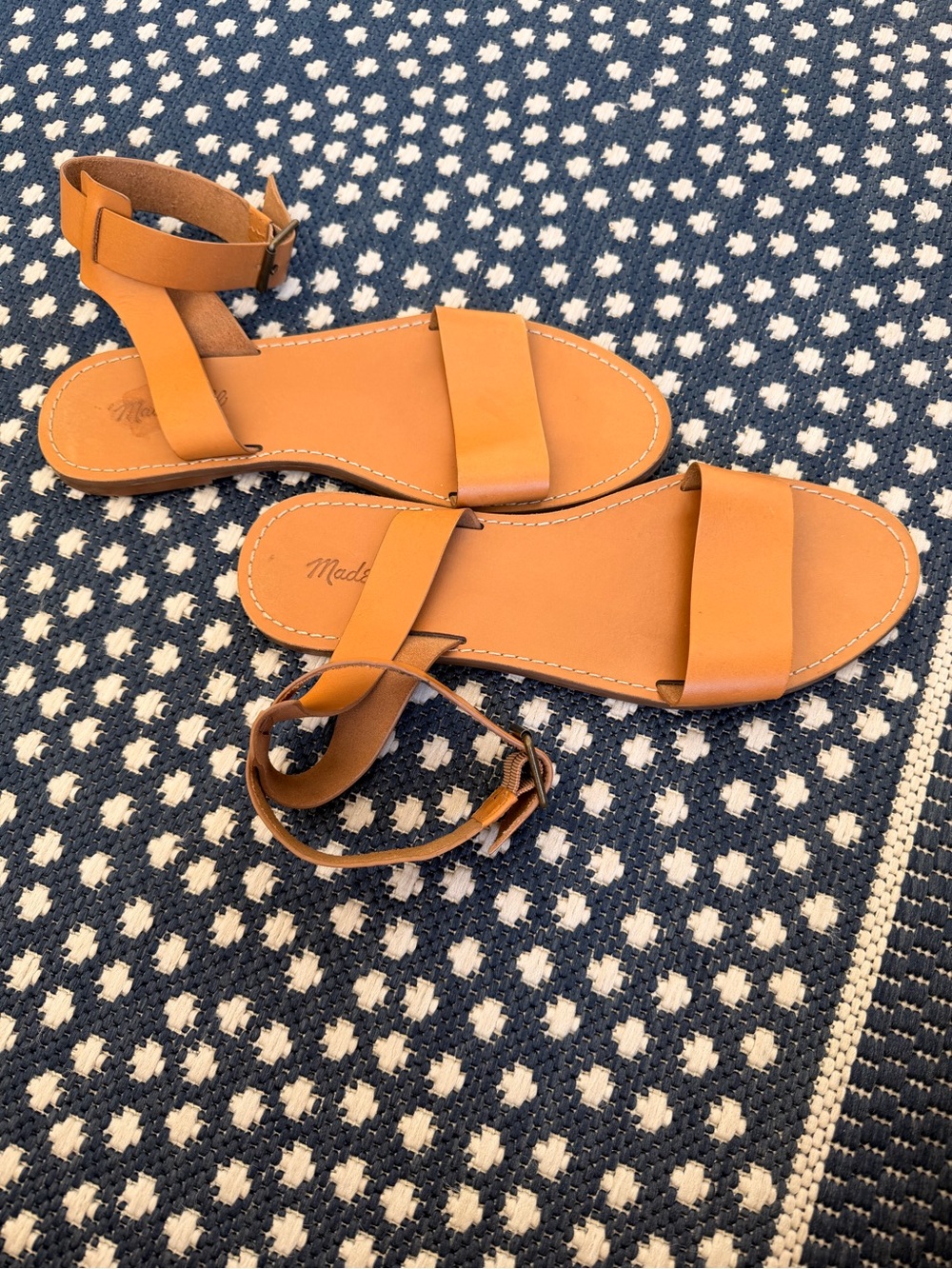 Madewell Cognac Leather Ankle-Strap Flat Sandals